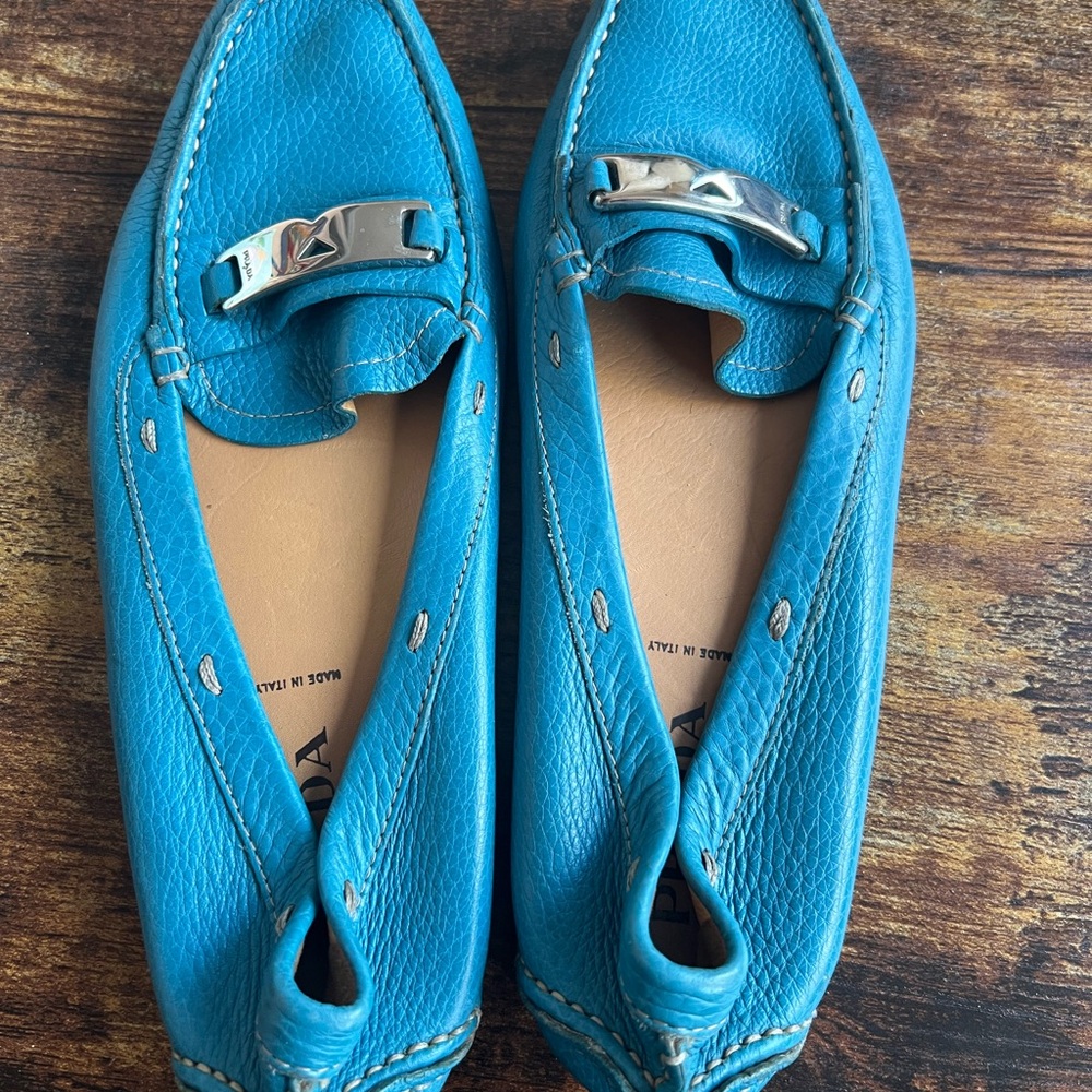Prada Teal Leather Loafers - Picture 2 of 5